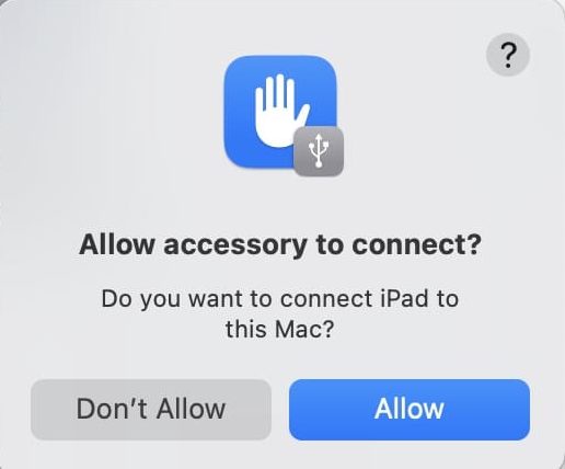 The option to allow your iPad to connect to your comptuer