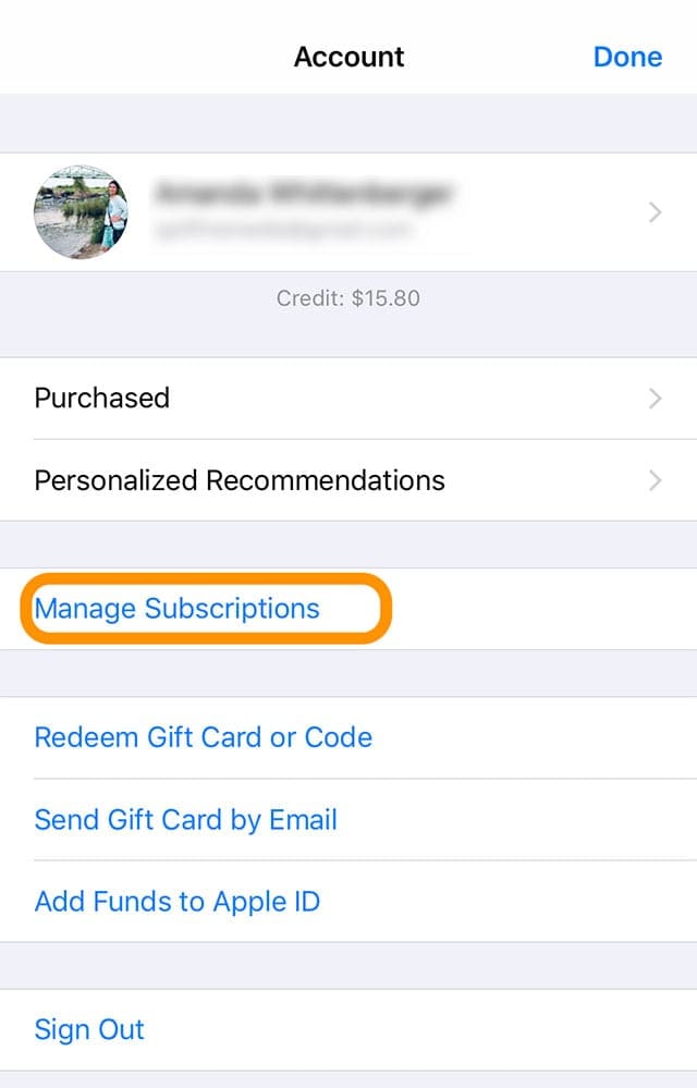 manage subscriptions in App Store App iPhone iOS 12