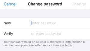 Change Password screen in Apple ID settings