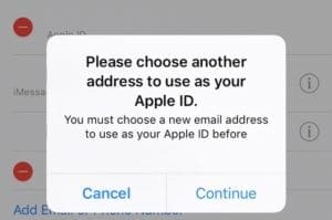 Choose another address for your Apple ID pop-up