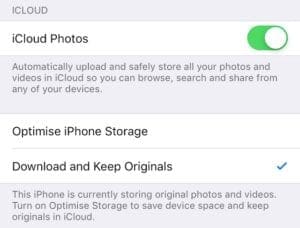 Download and Keep Originals iCloud Photos option