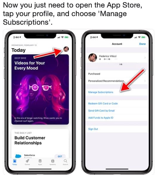 How to Manage subscriptions in iOS 12.1 and above