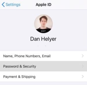 Password & Security option in Apple ID settings