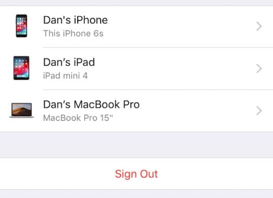 Sign Out of Apple ID button