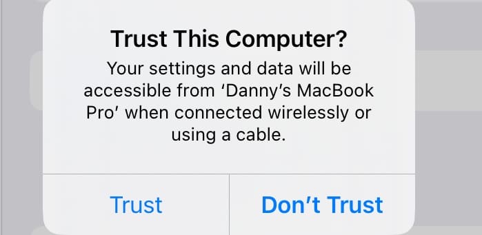 The option to trust an iPad on your computer