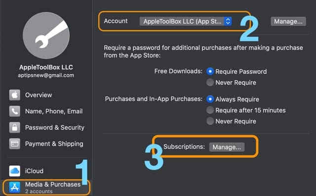 manage subscriptions in macOS Catalina