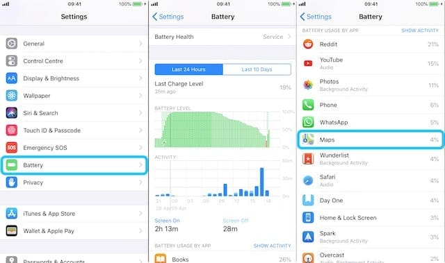 iPhone battery usage page.