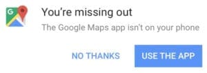 Google Maps app prompt in Safari.