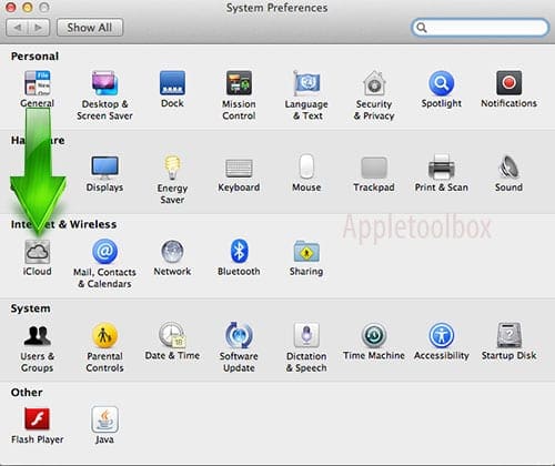Mac OS X settings iCloud