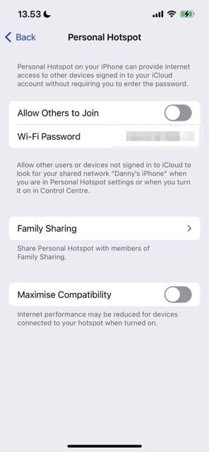 Select Personal Hotspot Settings on Your iPhone
