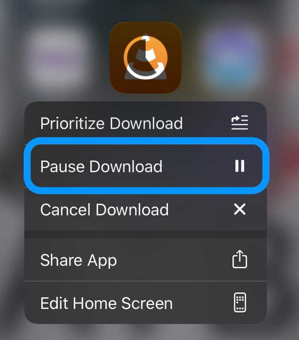 pause download of app on iPhone, iPad, or iPod using quick action menu and haptic touch