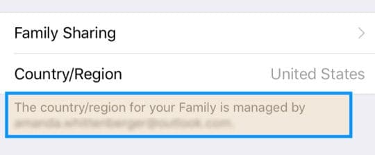 cannot change region or country on Apple ID with family sharing group