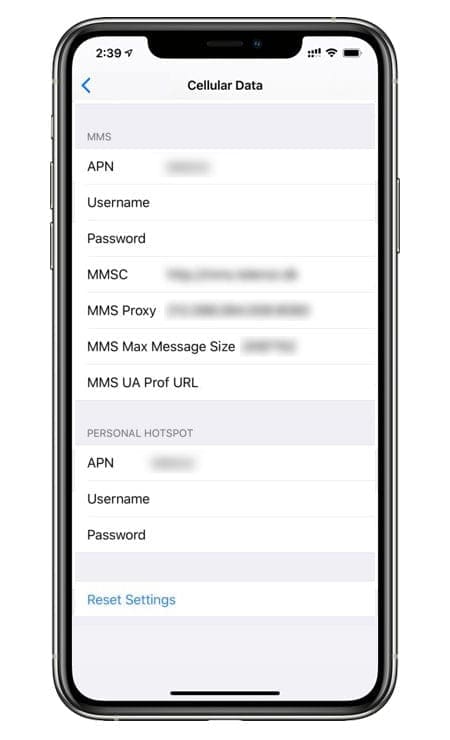 APN reset settings on iPhone