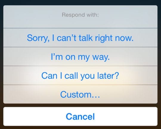 iPhone Respond with Text Default Replies