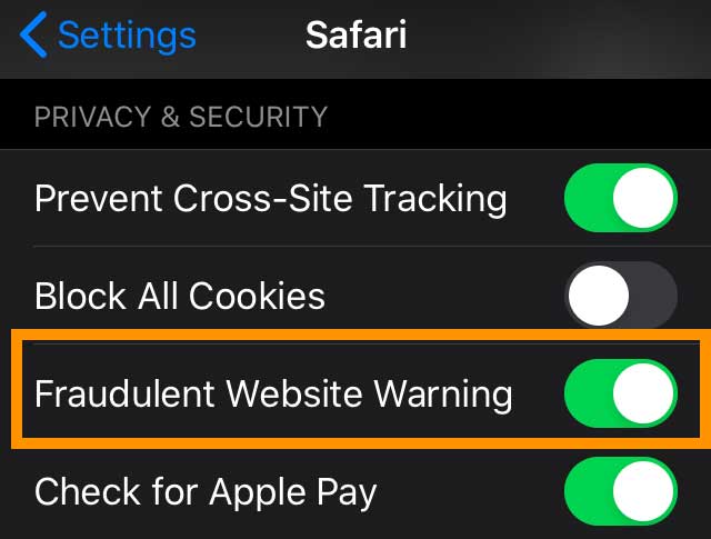 safari website warning for fraudulent sites