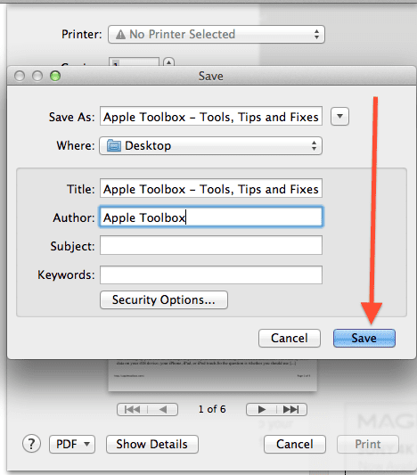 save screenshot as pdf mac