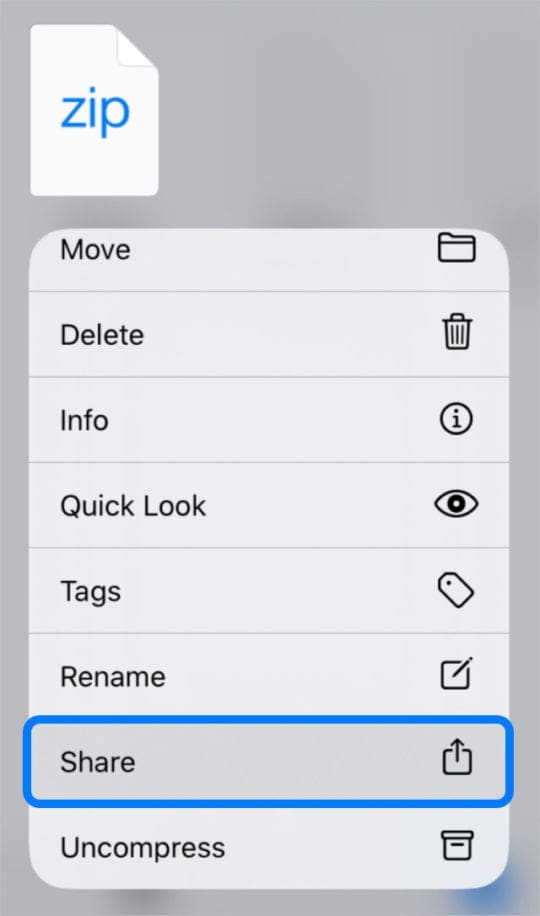 Share option in Files app