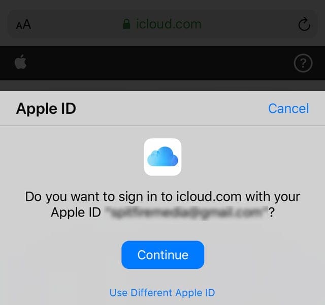 iCloud.com on iPhone and iPad sign in with Apple ID or different Apple ID 