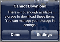 Cannot download: There is not enough available storage to download