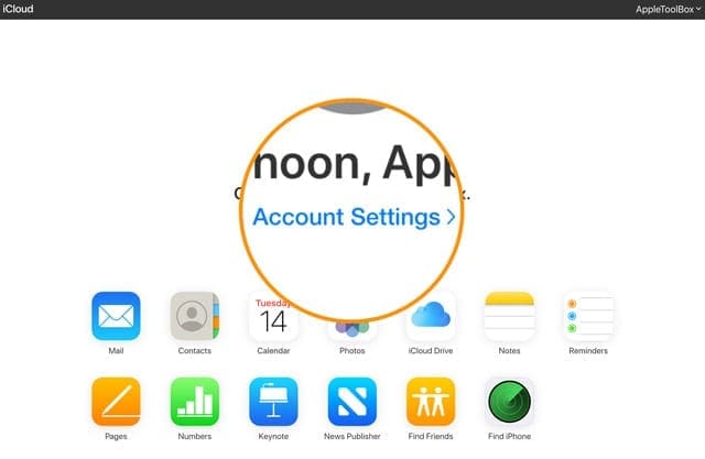 account settings on iCloud website