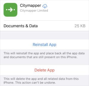 Delete App option from iPhone Storage settings