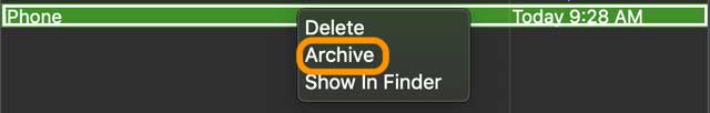 archive options for iPhone backup in iTunes