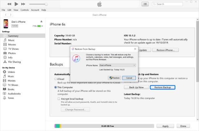 Restore Archived Older iPhone Backups in iTunes on Windows