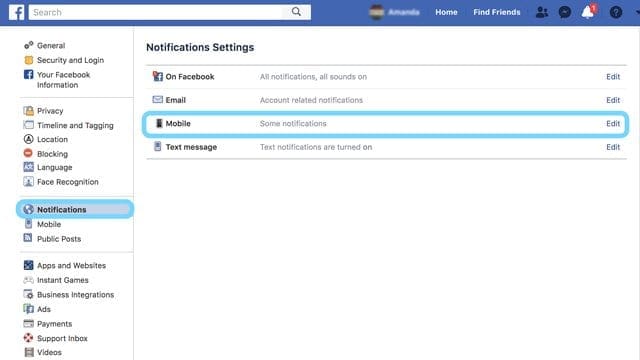  Notifications Settings for Facebook on Web