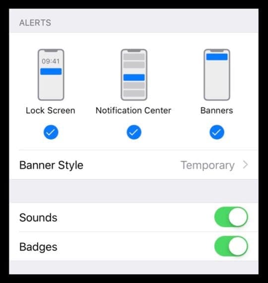 iOS 12 Notification Alert Styles and Choices