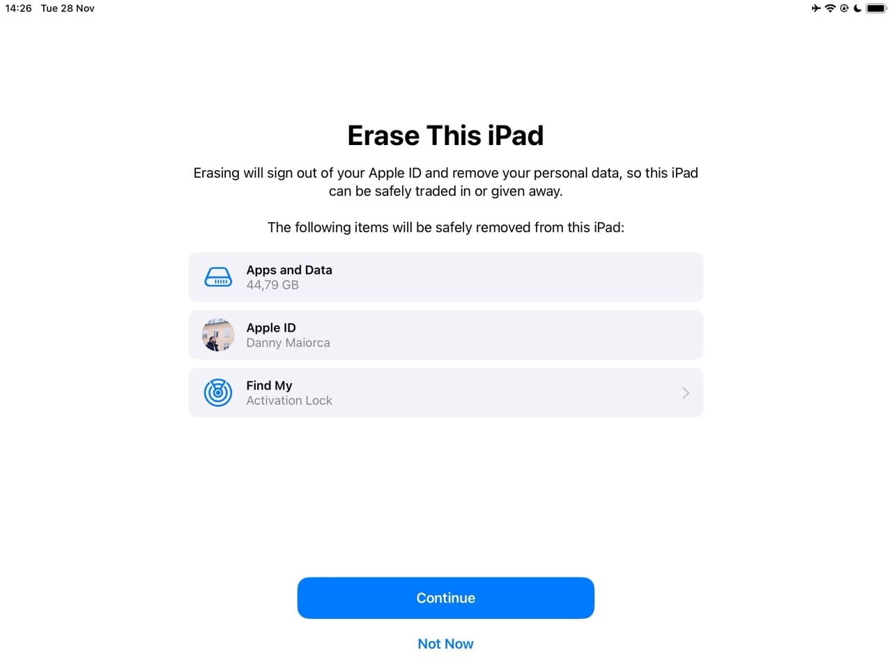 The Erase Settings page on iPadOS
