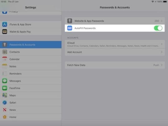 Turn off AutoFill passwords on iOS 12