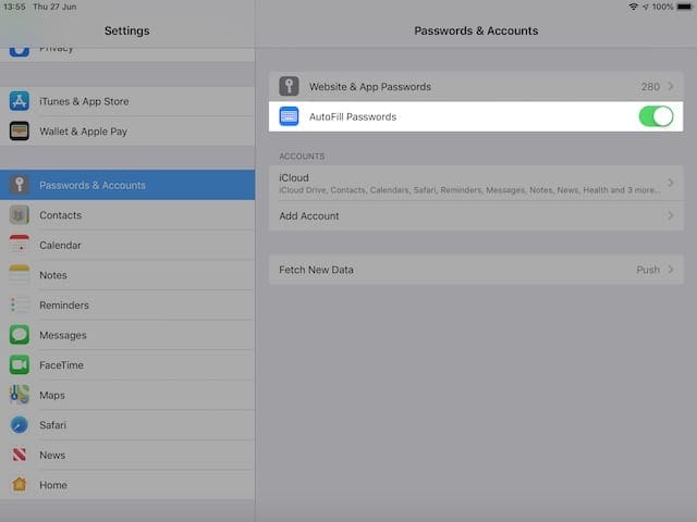 Отключите автозаполнение паролей на iOS 12