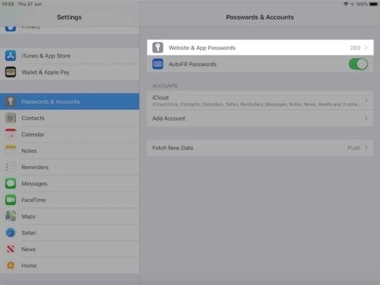 Website and App passwords in iOS 12 Settings
