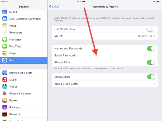 autofill username and password safari ipad