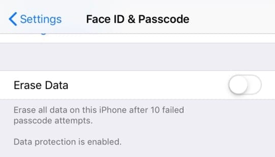 стереть данные iPhone или iPad при 10-й попытке ввода пароля