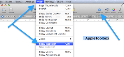 where is the document inspector in pages