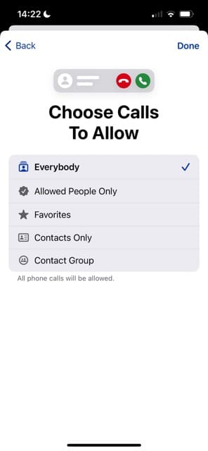 iPhone Choose Calls to Allow