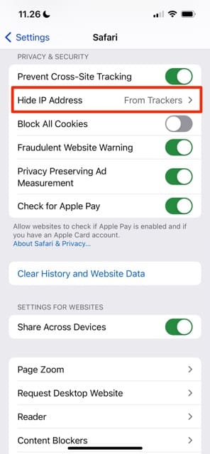 The tab you should click on to hide the IP tracking tab in Safari