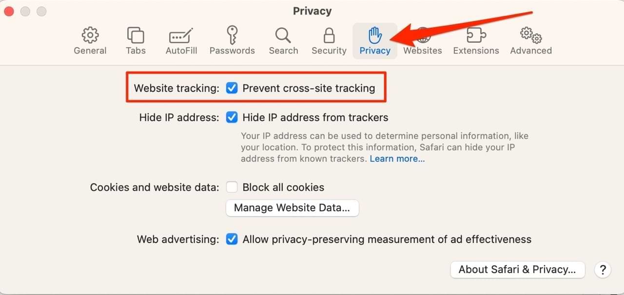 Prevent cross-site tracking on your Mac in Safari