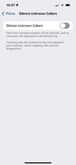 iOS Silence Unknown Callers