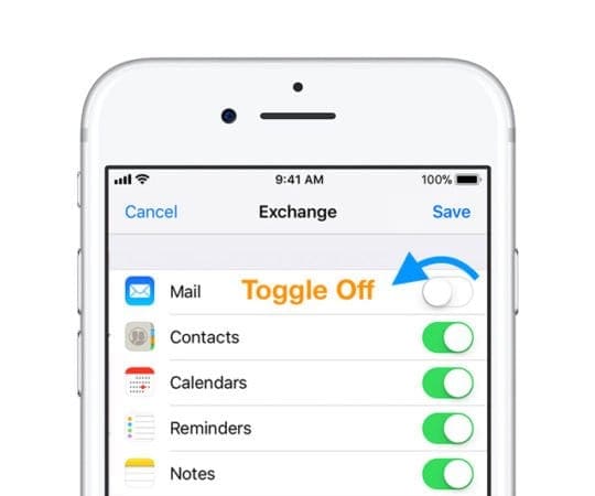 Отключить электронную почту из учетной записи электронной почты приложения Mail на iPhone или iPad