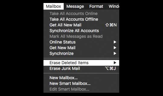 erase deleted items from mailbox on Mac Mail app