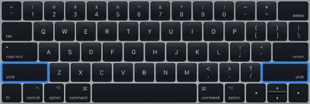 مفاتيح Shift على لوحة مفاتيح MacBook