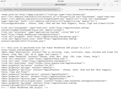 How to view webpage HTML source codes on iPad / iPhone. No app required