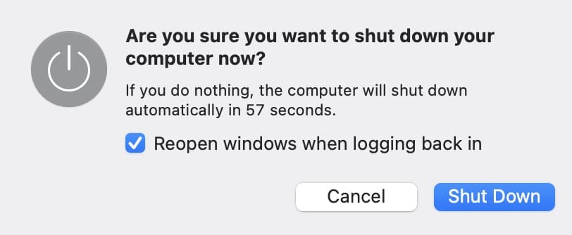 The option to shut down your Mac in the pop-up window