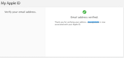 Электронная почта Apple ID подтверждена