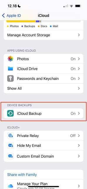 iOS Device Backups Tab Screenshot