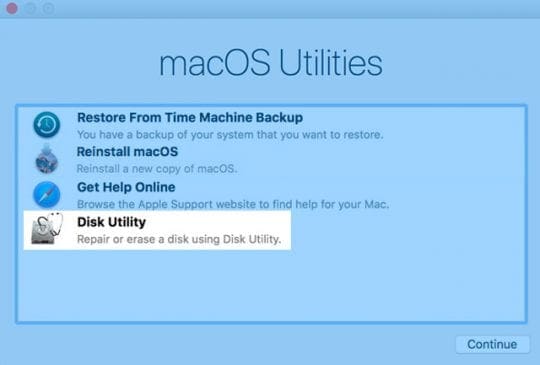 Fix Mac White Screen Using Recovery Mode Disk Utility