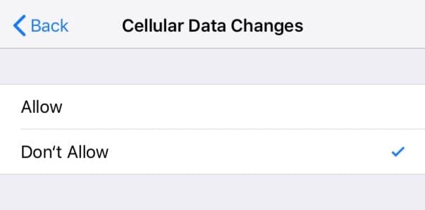 restrict others from changing cellular data settings to don't allow on iPhone iOS