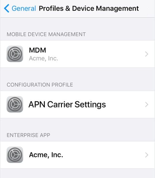 Profiles and Device Management on iPhone